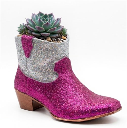 Pink Glitter Cowboy Boot Planter – 4" Western Pot - Etsy