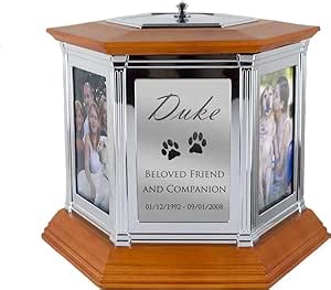 Perfect Memorials Custom Engraved Large Rotating Memories Cremation Urn (4 by 6 Photos, 320 cu/in) - Keepsake Urns for Human Ashes / 6 Photo Frames/Spins 360 Degrees