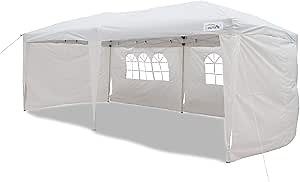 GOUTIME 10x20 Pop Up Canopy Tent with Removable Sidewalls for Outdoor Graduation Party Events,White Easy Up Commercial Gazebo Tents for Parties,Patios,Backyard
