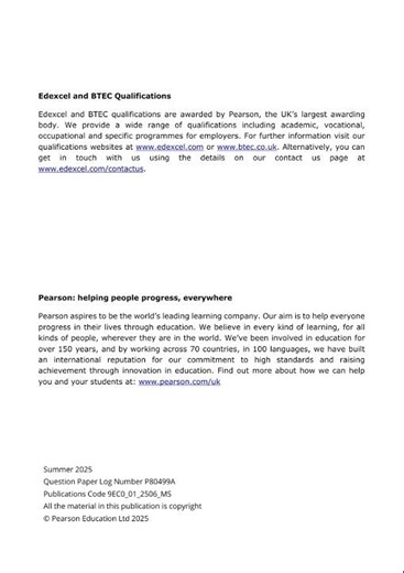Edexcel A Level Economics A Paper 1 2025 Mark Scheme