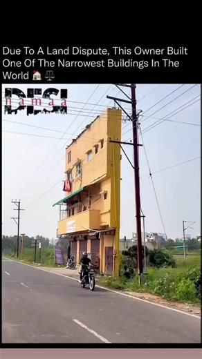 Desi Namaa on Instagram: "This is what architecture looks like when space is reduced to almost nothing.😯🏠 This structure was built after a land dispute left the owner with only a sliver of usable property. With no ability to expand outward, the only option was to build vertically and design within an unusually narrow footprint. Projects like this force engineers and builders to rethink load distribution, structural stability, ventilation, and livability, all while staying within strict legal b