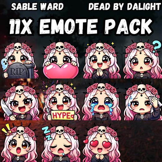 Sable Ward Emote Pack | Dead by Daylight Twitch Emotes | Cute Goth Chibi Emotes | DBD Streamer Emotes | PNG - Etsy