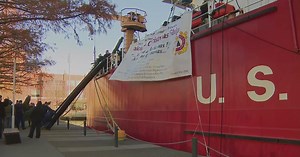 Christmas tree ship at Navy Pier unloading, delivering thousands of trees