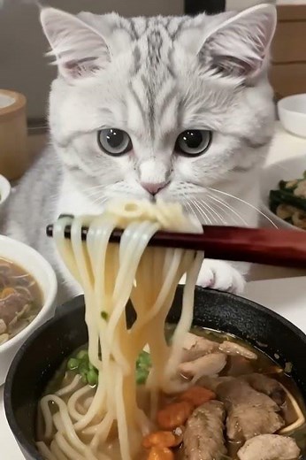 Foodie Kittt enjoying ramen 😻 #cat #cute #funny #pet #furry #pets #kitten #funnycats #love #animal