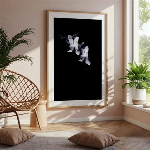 White Orchid Floral Wall Art. Black and White Botanical Home Decor - Etsy