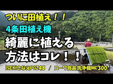 【ついに田植え！！4条田植え機での植え方（お父さん流）教えます】ISEKIさなえPQZ43、コーワ育苗箱洗浄機MC-300