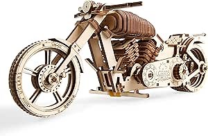 UGEARS Bike DIY Kit – Wooden Mechanical Motorcycle Project – Bike VM-02 Rubber Band Engine – for Vehicle Passionate and Bikers – Plywood Model with Wide Back Wheel – Refined Gift Idea