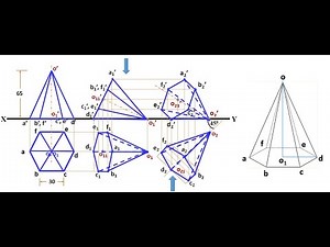Engineering Graphics Lecture 012Y Projection of Solids XXV (Projections of Oblique Hexagonal Pyramid