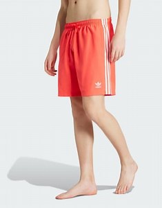 adidas Originals Adicolor 3-stripes 8-inch swim shorts in lucid red | ASOS