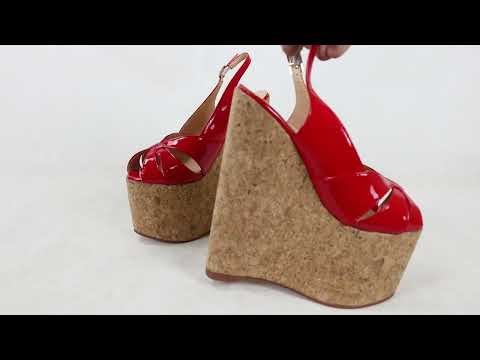 Sorbern Red Shiny Women Sandals Slingback Cork Wedges 18Cm High Heels