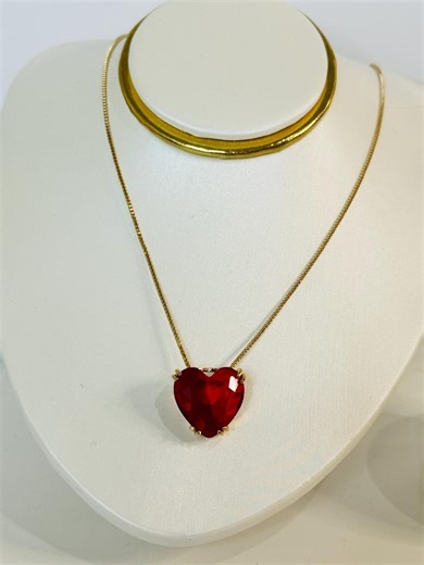 Rubellite Heart Jewelry Set – Gold-plated Necklace and Earrings - Etsy