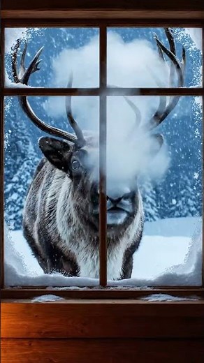 Reindeer Window Knock 🦌❄️ #reindeer #winterwildlife