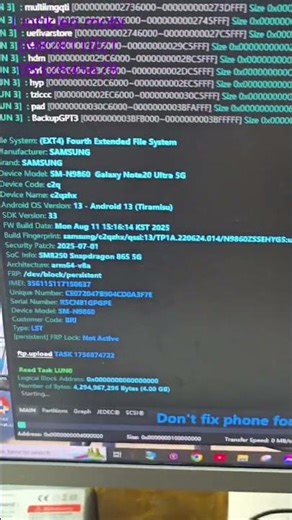 Note 20 Ultra 5G SM-N9860 Cpu Qualcomm isp ufs HS-G2 ok.Need 4 wires (TXN TXP RXN RXP)