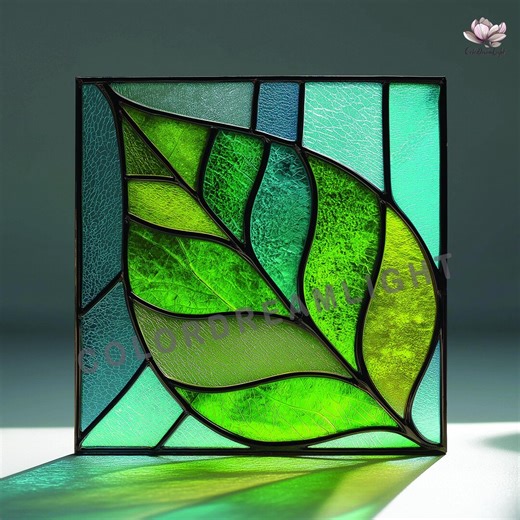 Leaf Stained Glass Pattern, Nature Botanical Glass Art, Modern Suncatcher Design (PDF SVG PNG, No.04-89pl) - Etsy