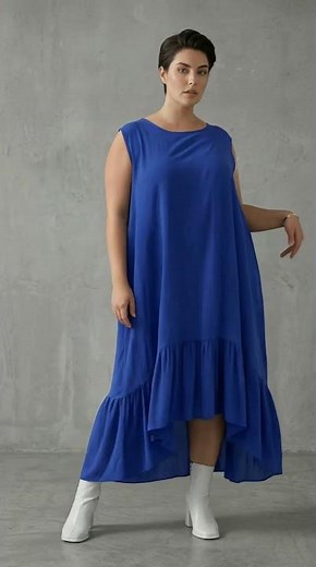 Blaues Oversize Kleid mit Volant · Avantgarde Lagenlook Plus Size