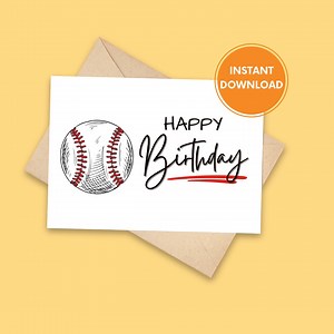 Baseball Birthday Card, Printable Baseball Birthday Card, Digital Download, Happy Birthday Cards, Sports Greeting Card, INSTANT DOWNLOAD - Etsy