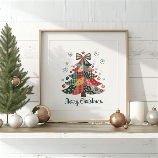 Patchwork Christmas Tree Print: Rustic Farmhouse Holiday Decor (digital Download) - Etsy Australia