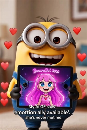 She texts back instantly, never judges my banana obsession, and costs $9.99/month. Perfect relationship. 💖📱 #AIGirlfriend #MinionLove #DigitalDating #USATrends2026 #LonelyButConnected #DespicableMe #TechRomance #BananaBot #ShortsViral #AmericanSingles #ViralTech #MinionMemes #AICompanion #USAHumor #FutureOfLove | Minions Club