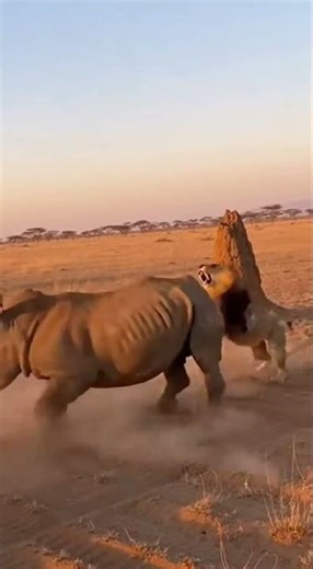 Rhino DESTROYS 2 Fighting Lions - Instant Karma! 🦏 즉시카르마 🦏 報い #viral #rhino