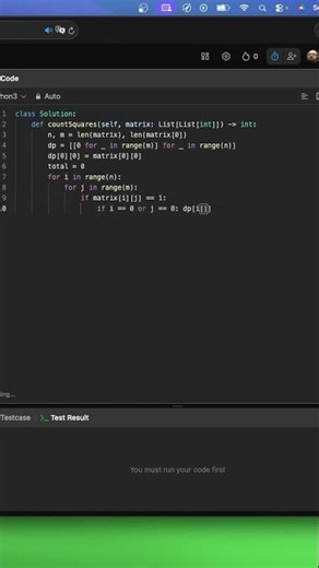 Leetcode 1277: Count Square Submatrices with All Ones