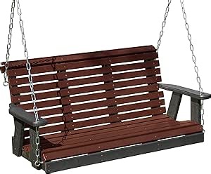 Poly Lumber Wood 4FT Porch Swing Amish Craftsmandship Made in USA HDPE with No wood fibers and 1000 lbs Limit. Stainless Steel Hardware.Signature Rollback design for Patio Outdoor Backyard Garden Park