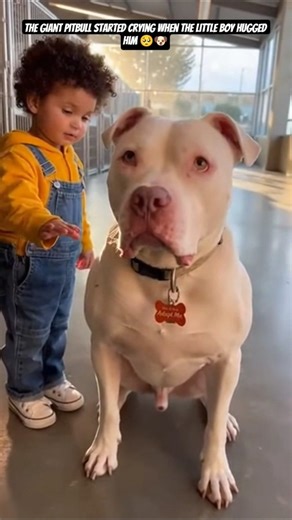 Little Boy Hugs Giant Pitbull — His Emotional Reaction Will Melt Your Heart 🥺#americanbully #shorts