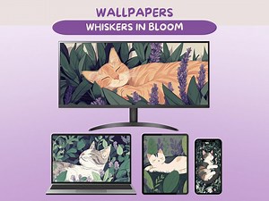 Cat Wallpaper Bundle Pack Kawaii Cat Theme Digital Aesthetic Wallpapers Cozy Desktop Organizer Set Lofi Desktop Organizer Kawaii Icons Cozy - Etsy