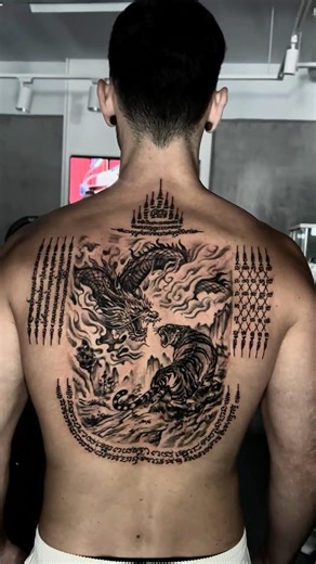 🐉 Dragon vs Tiger Back Tattoo | Sak Yant Sacred Back Piece