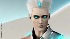 Full-length futuristic android robot. Plain background. Concept: animation of modern technologies and artificial intelligence and progress in the field of robotics, computer