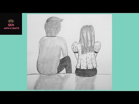 Best Friends Boy & Girl sitting together pencil sketch for beginners|| SKN Arts & Crafts