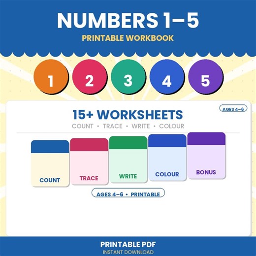 Numbers 1–5 Worksheet for Preschool | Learn to Count Activity | Printable Toddler Math Practice - Etsy