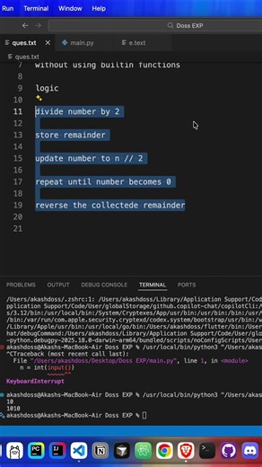 Day 42 | Decimal to Binary – Simple Logic Asked in Interviews #shorts #viral