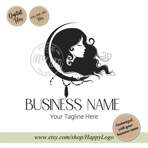 Artisan Jewelry Logo Design | Boho Moon Woman Logo | Elegant Feminine Branding | Custom Jewelry Business Logo | Digital Download - Etsy