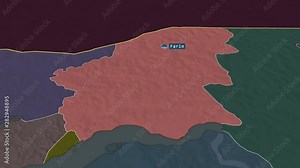 Oio - region of Guinea Bissau with its capital zoomed on the administrative map of the globe. Animation 3D