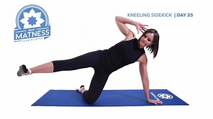 1K views · 18 reactions | #MarchMatness Day 25! The #kneelingsidekick targets your glutes and core! Start by kneeling on your right knee and balance by putting your right hand on the mat. Bring your left leg off the mat and kick it forward and backwards slowly. Do the same for the other side! Who has practiced EVERY March Matness move this month so far?! | Club Pilates | Facebook