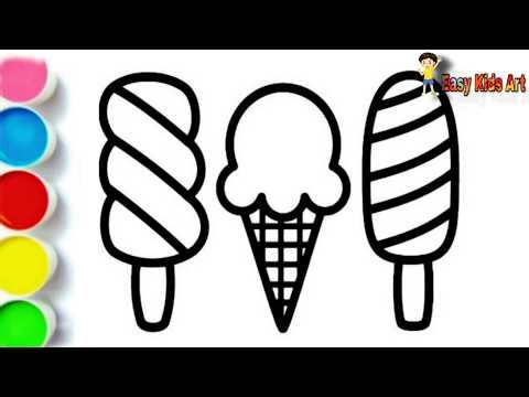 🍦 3 Cute Ice Cream Drawing & Coloring for Kids | Easy Art Tutorial