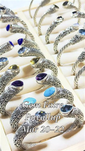 Beautiful sterling silver gemstone jewelry from JAA Silver ✨Come see their collection at Gem Faire in Puyallup! Gems • beads • minerals • jewelry • supplies Direct-from-source vendors, all in one place. 📍Washington State Fair Event Center — Puyallup 📅Mar 20 – Mar 22 🎟️Free admission with online registration $7 at the door Details & show hours: gemfaire.com #silverjewelry #gemstonejewelry #silver #jewelry #bracelete
