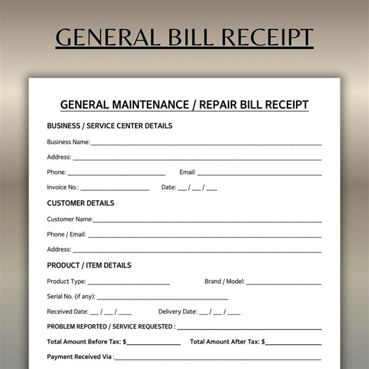 Modèle de facture modifiable pour l'entretien général et les réparations | Facture de service imprimable et formulaire de reçu pour les entreprises | Téléchargement Word PDF - Etsy France