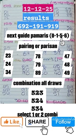 3d tips and guide pamaris parisan or pairing guide #3d #tips #lottery #guide #fyp #reelsfypシ #reelsviralシ #followerseveryone | Edmar Pateño