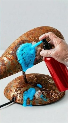 Neon Blue Foam vs Rust ⚡ Ultra-Realistic Lamp Cleaning ASMR #RustRemoval #FoamCleaning #NeonFoam