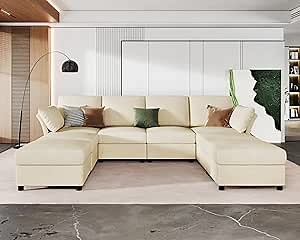 VanAcc Modular Sectional Sofa, Sectional Couch, 8 Seats Sofa- U Shaped sectional with Ottomans, Reversible Sofa Couch for Living Room, Beige Chenille