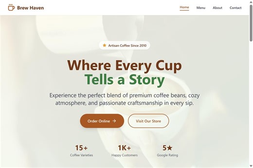 Cozy Coffee Shop Website Template: Responsive Single-page Design - Etsy