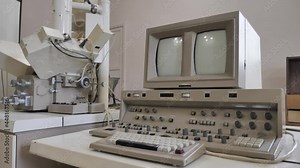 Old Vintage Computer 80S 90S. Retro Technology In Research Lab