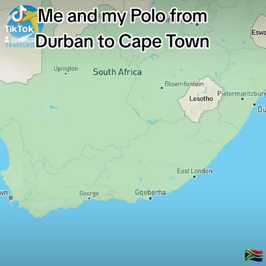 Map Journey from Durban to Cape Town