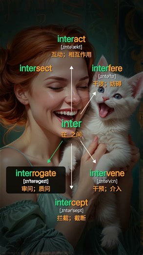 interact inter相互 + act行动 → 相互行动，互动 #单词速记 #四六级 #英语学习 #词根词缀记忆法