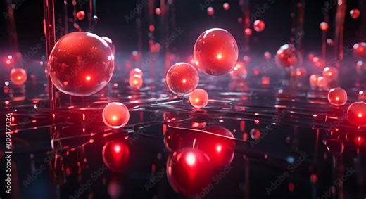 Dynamic 3D tech bubbles floating in a geometric space with digital textures