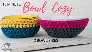 Make up two different size bowl cozies in just 15 minutes. These cozies are quick and easy and great for soup season. https://www.windingroadcrochet.com/quick-easy-bowl-cozies/ | Winding Road Crochet