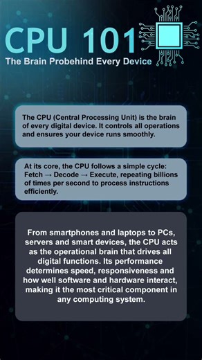 CPU 101: The Brain Behind Every Device. The CPU controls, processes and powers every device. #cpu