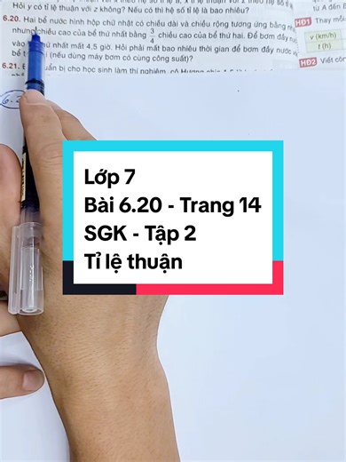 Toán lớp 7 bài 6.20: Tỉ lệ thuận trong công thức