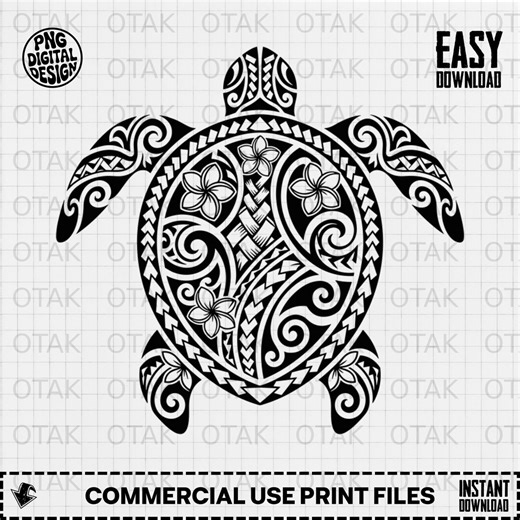 Sea Turtle Tribal Tattoo, Hawaiian Flower SVG, Polynesian Art, Digital Download, Black and White Turtle Design, Vector Graphics - Etsy